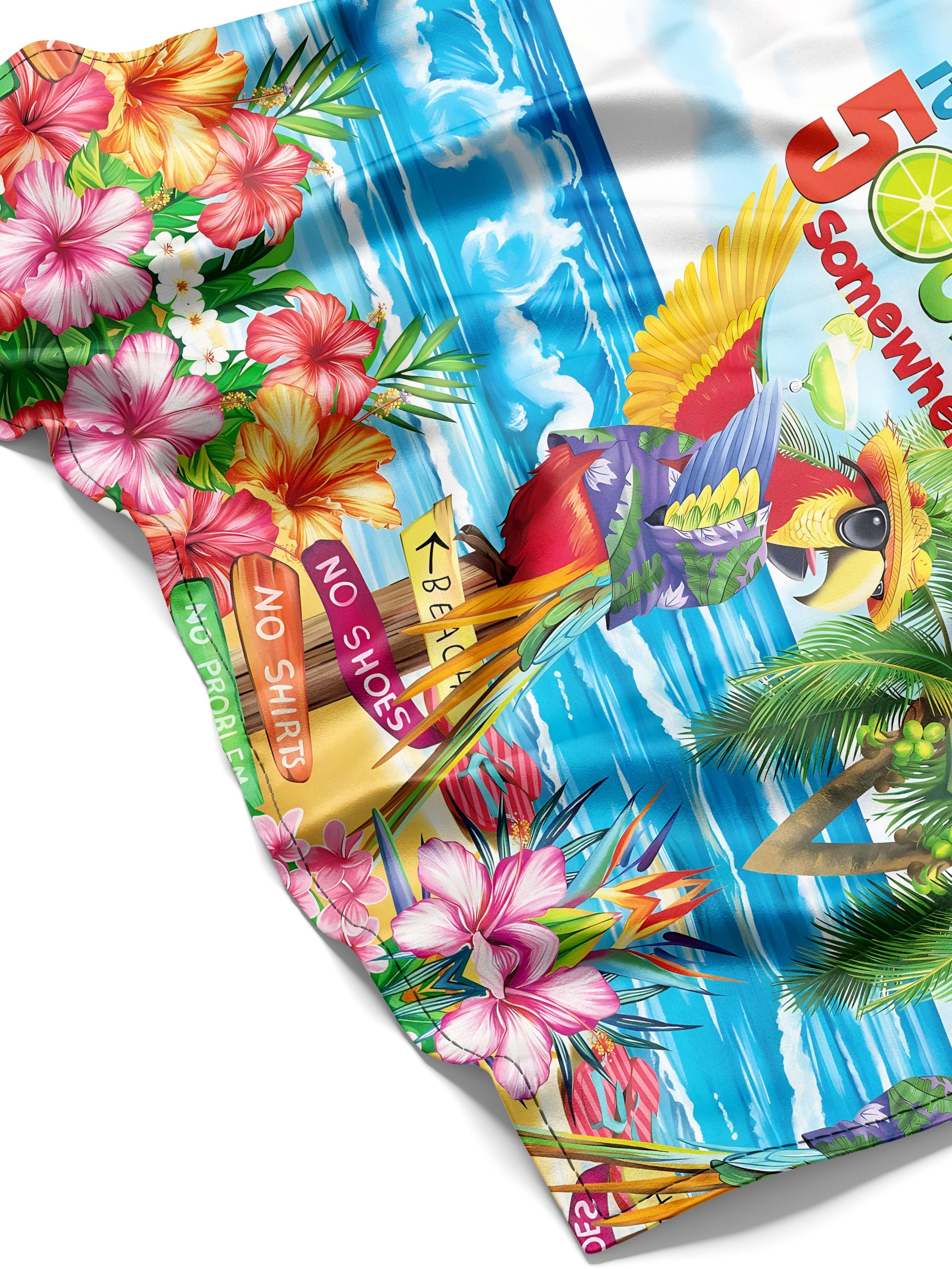 Plus Size Men's 3D Parrot Print Hawaiian Shirt - Tropical Beach Short Sleeve Button-Up with Palm Trees & Hibiscus, Machine Washable Lightweight Fabric for Spring Summer Fall, Casual Vacation & Leisure Wear, PLUS SIZE