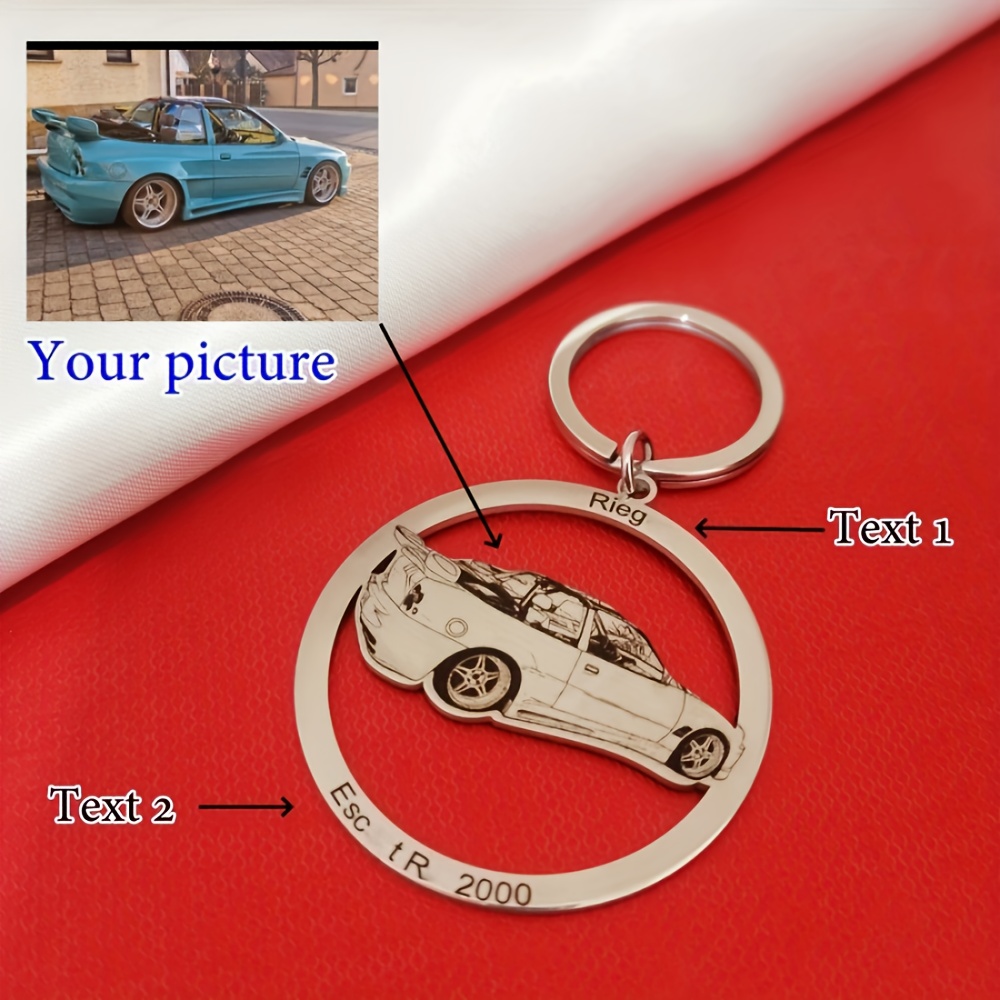 TEMU Customizable Men's Keychain Featuring A Round Design With Vehicles Like Cars, Motorcycles, And Bicycles, Along With Cartoon Images And