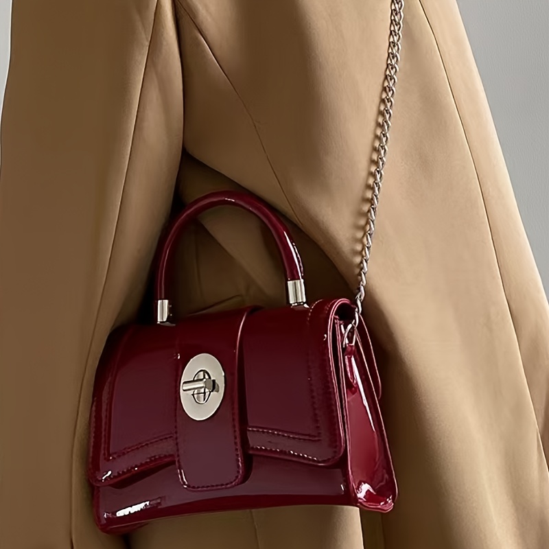 stilvolle weinrote handtasche frauen – glänzendes Temu Germany - Main Image