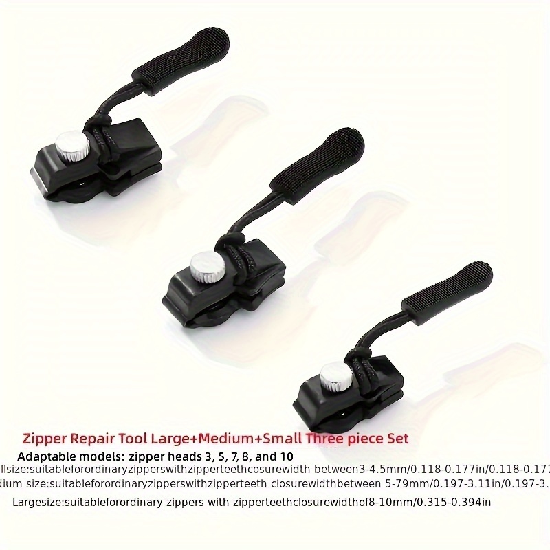 Universal Zipper Repair Kit - 3/6pcs Set, Instant Zipper Repair, No Sewing Required, Suitable For Jackets, Suitcases, Bags - Durable Replacement Zipper Slider With Tool - Black