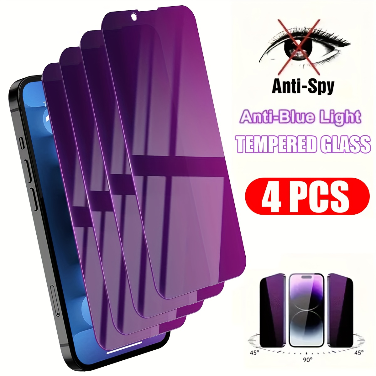 E-shop Set aus 4 blau leuchtenden Datenschutzfolien, die mit dem for iphone 17 Pro Max, 17 Air, 17, 16 Pro Max, 16, 16E, 15 Pro, 15, 14, 13, 12, 11,