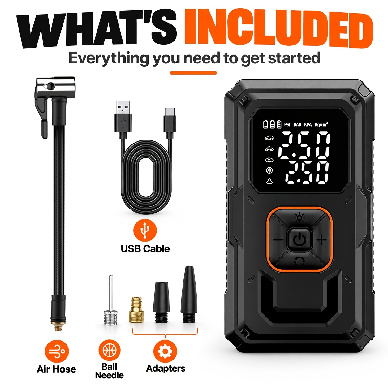 TEMU Car Tire Inflator Portable Air Compressor, 4x Faster, 150 Psiwith Auto Stop, Rechargeable, Pressure Gauge Display, Led Light, Car Accessories