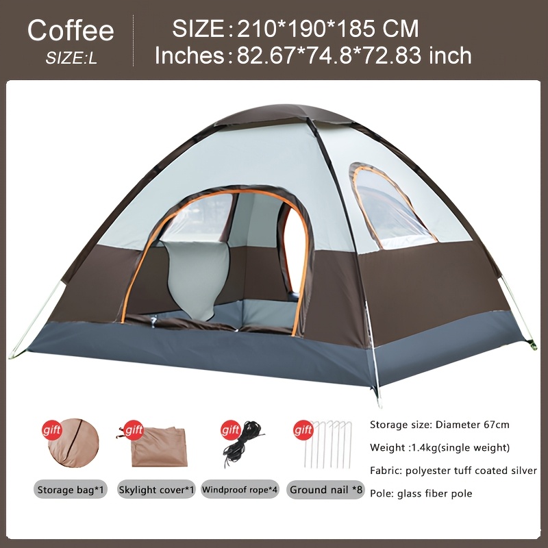 TEMU 3-4 Person Camping Tent, Portable Foldable Outdoor Camping Tent, And 2 Windows For Ventilation And Heat Dissipation, Suitable For To Camp