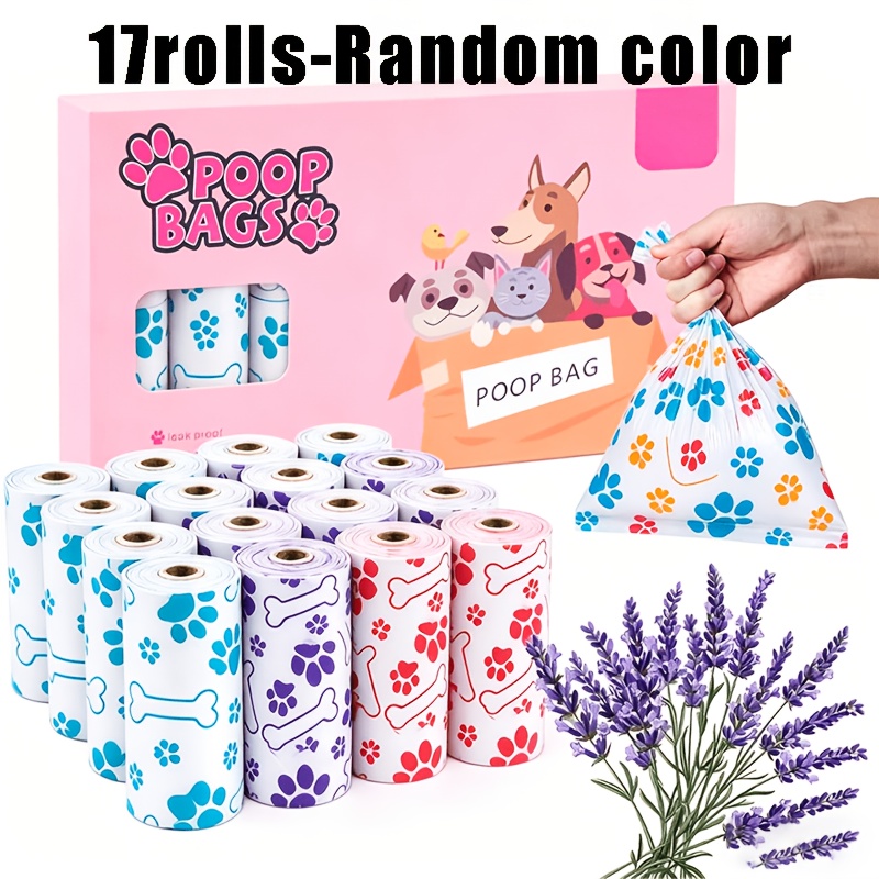 Image of 255pcs 17 Rolls Pet Waste Bags (random Color, Leak-proof, Paw Print Pattern, Dog Waste Bags, Cat Waste Bags)