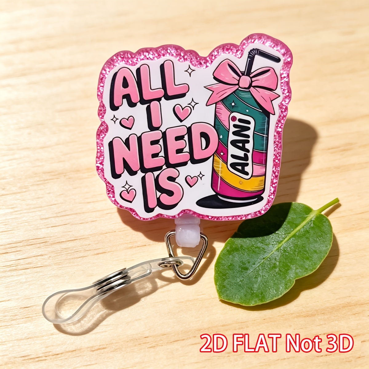 TEMU 2d [2d Flat] 1 Acrylic Is Alani Badge Reel, Retractable Work Badge Holder, Cute Glitter Design, Nurses, Teachers, Doctors, Family , Office Id