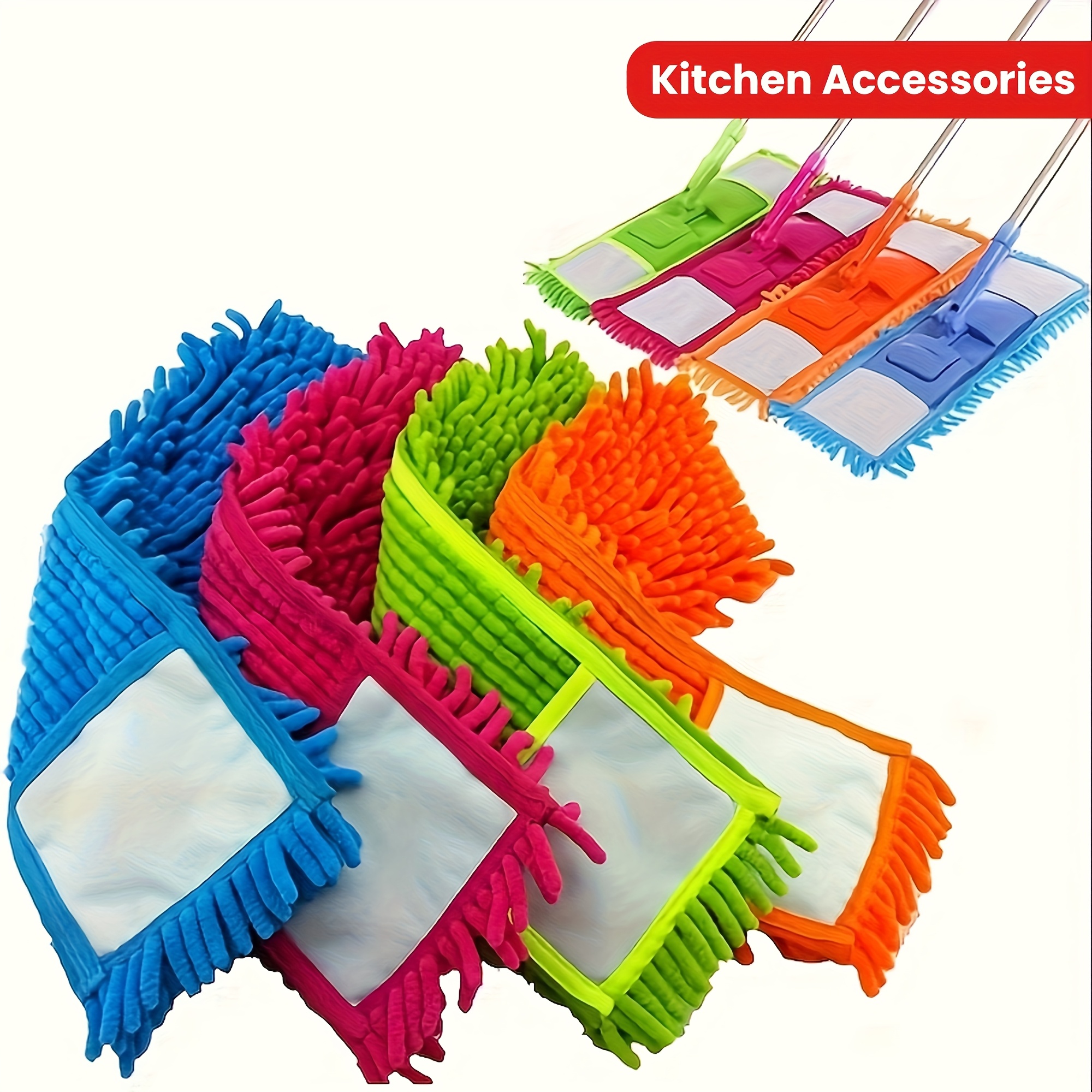 4pcs Chenille Material Dry And Wet Dual-use Mop Cloth Flat Mop Additions Replacement Cloth Heads Optional Mop Additions Mop Cloth