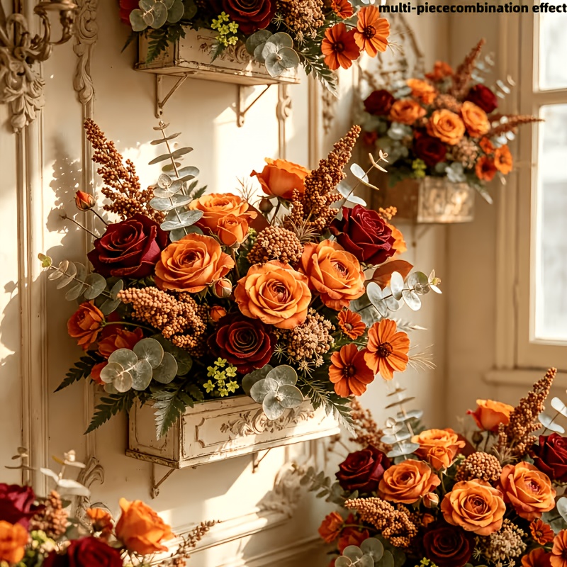 Luxury 14pcs Autumn Warm-Toned Artificial Flower Bouquet