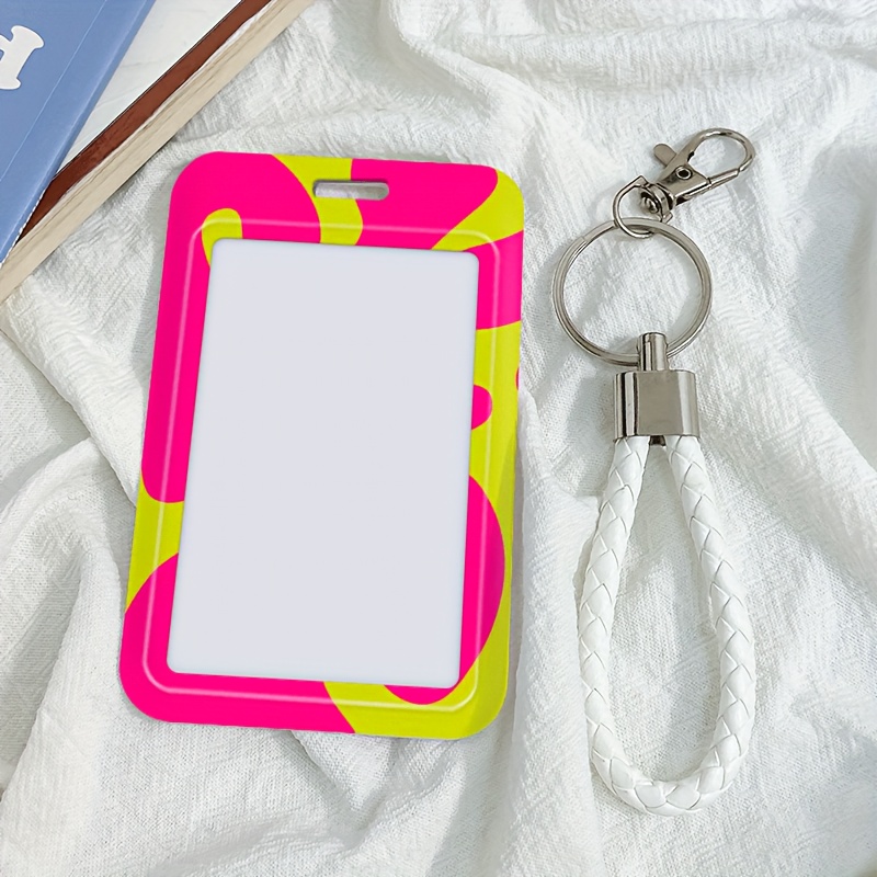 TEMU 2d Neon Abstract Shapes Plastic Sliding Id Card Holder With Lanyard,bus Card,credit Card,id Card, Student Id Card,employee Id Card,doctor And
