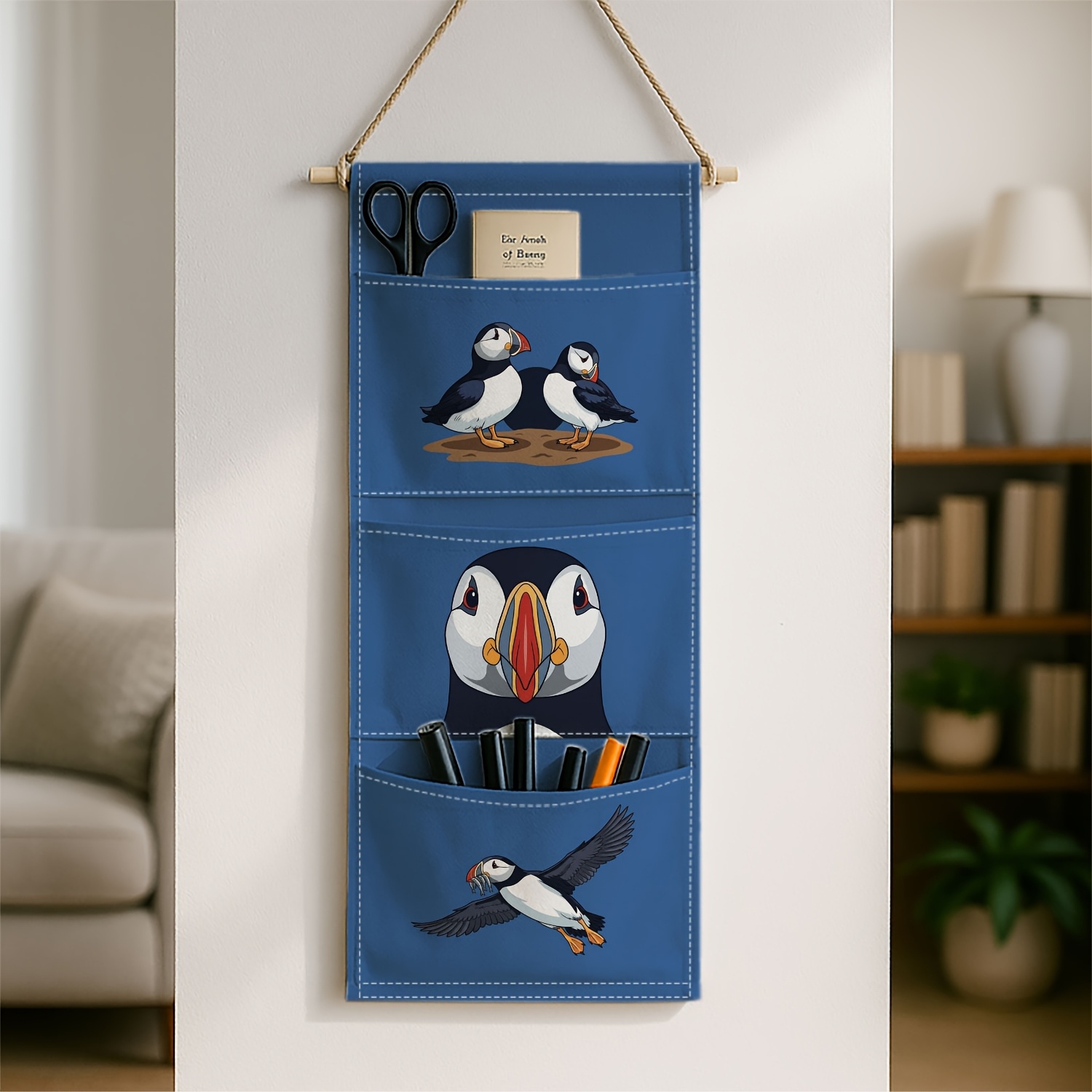 TEMU 1pc Of A Coastal-themed Wall Storage Bag Featuring A Design, Ideal For Living Rooms And Kitchens. This Freestanding, Space-saving Hanging Shelf