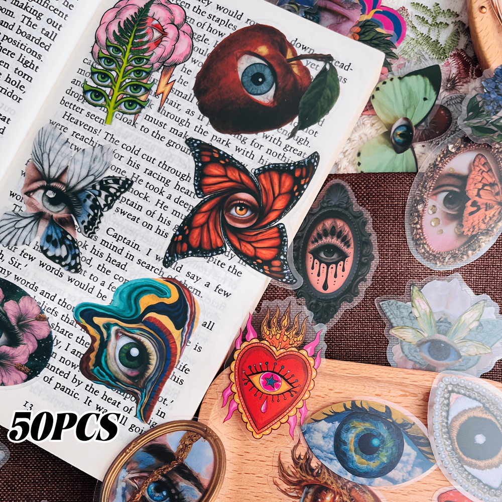 TEMU 50pcs Vintage Surreal Eye Aesthetic Stickers Pet Decoration Laptop Luggage Guitar Water Cup Phone Case Decal
