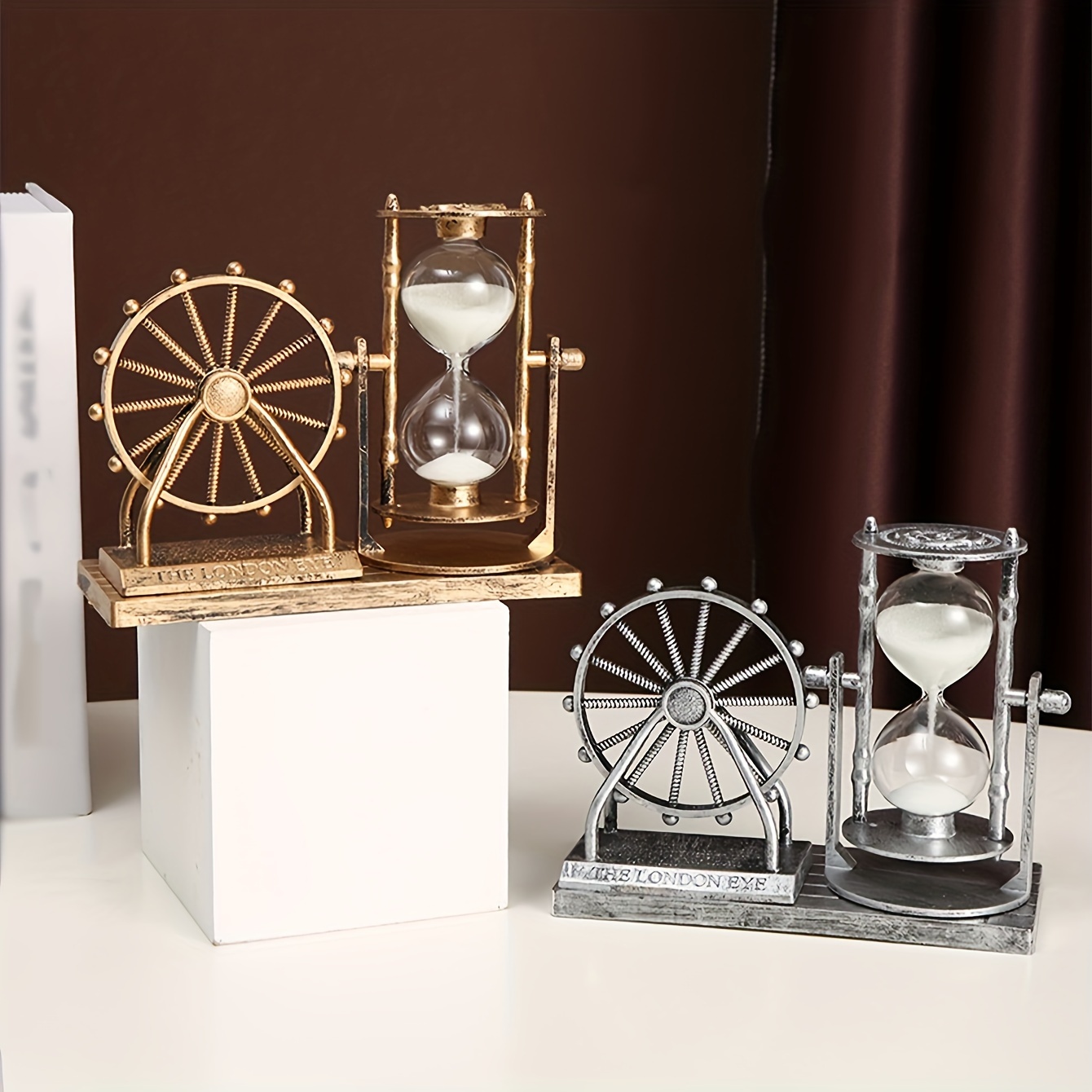 

1 Pack, Vintage Wheel Design Sand Timer, Rustic Copper-tone, 15.5cm Decorative Hourglass For Office, Bar, Dining Table Decor, Ideal Gift Item