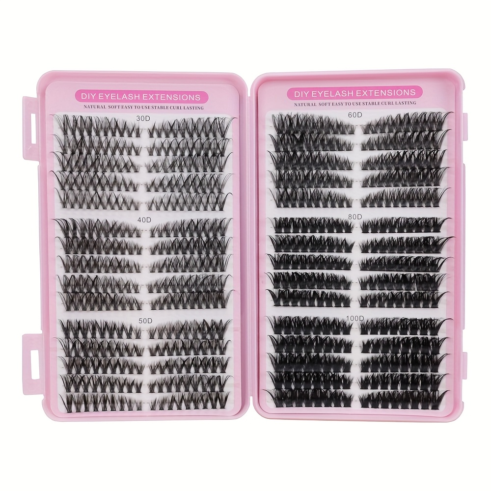 Image of Eyelash Extension Kit, Eyelash Cluster Box With 30 Of False Eyelashes Extension Kit, 30+40+50+60+80+100d Eyelashes, 30p-, 30 Of Slim And Thick False Eyelashes