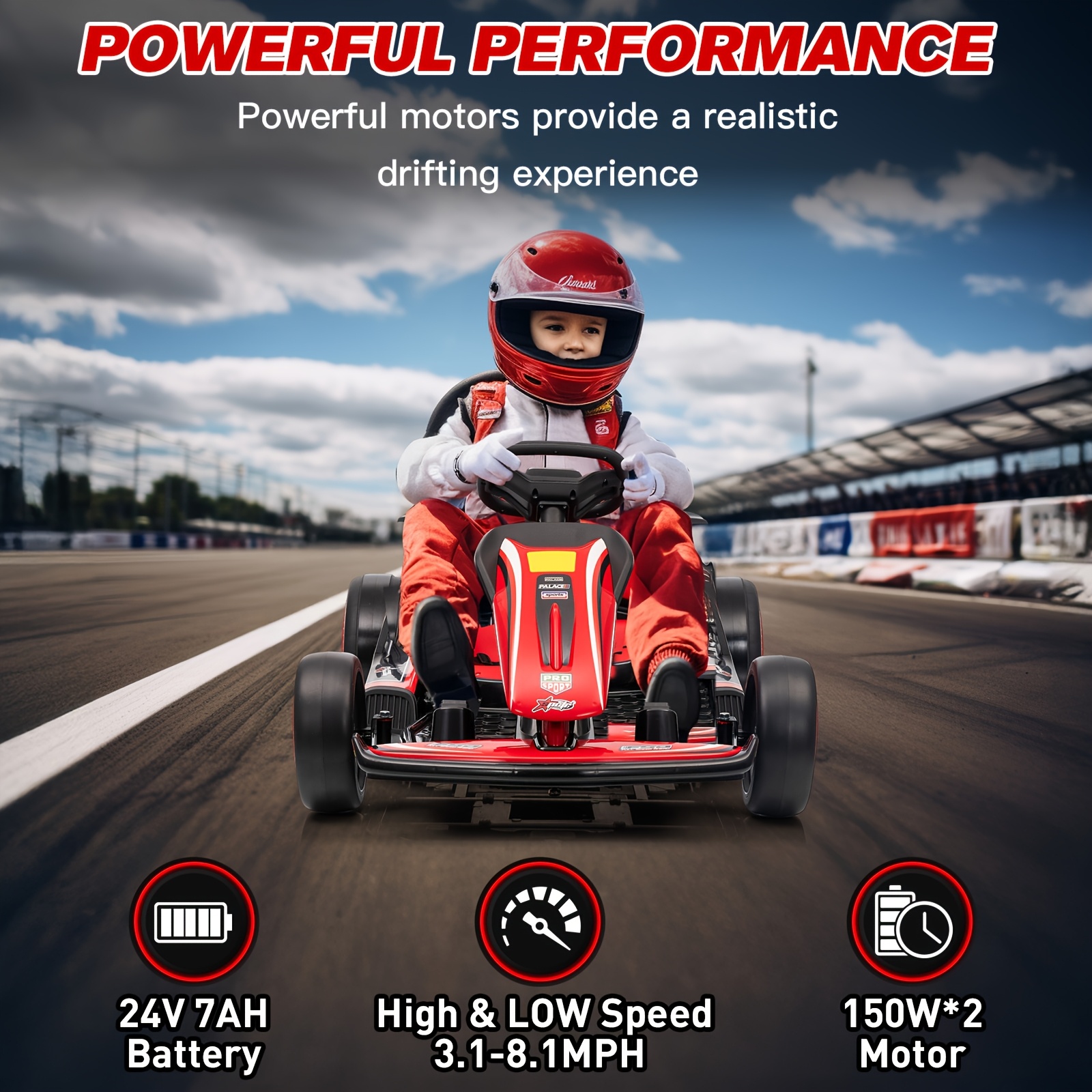 24v electric go kart drift cart kids birthday valentines gift with parent controlled   3 1 8 1 mph     point belt rear   terrain electric ride on car for boys girls ages 6 12 up to 110 lbs red   design adjustable speed settings sporty   secure harness seat eva and nylon wheels 7