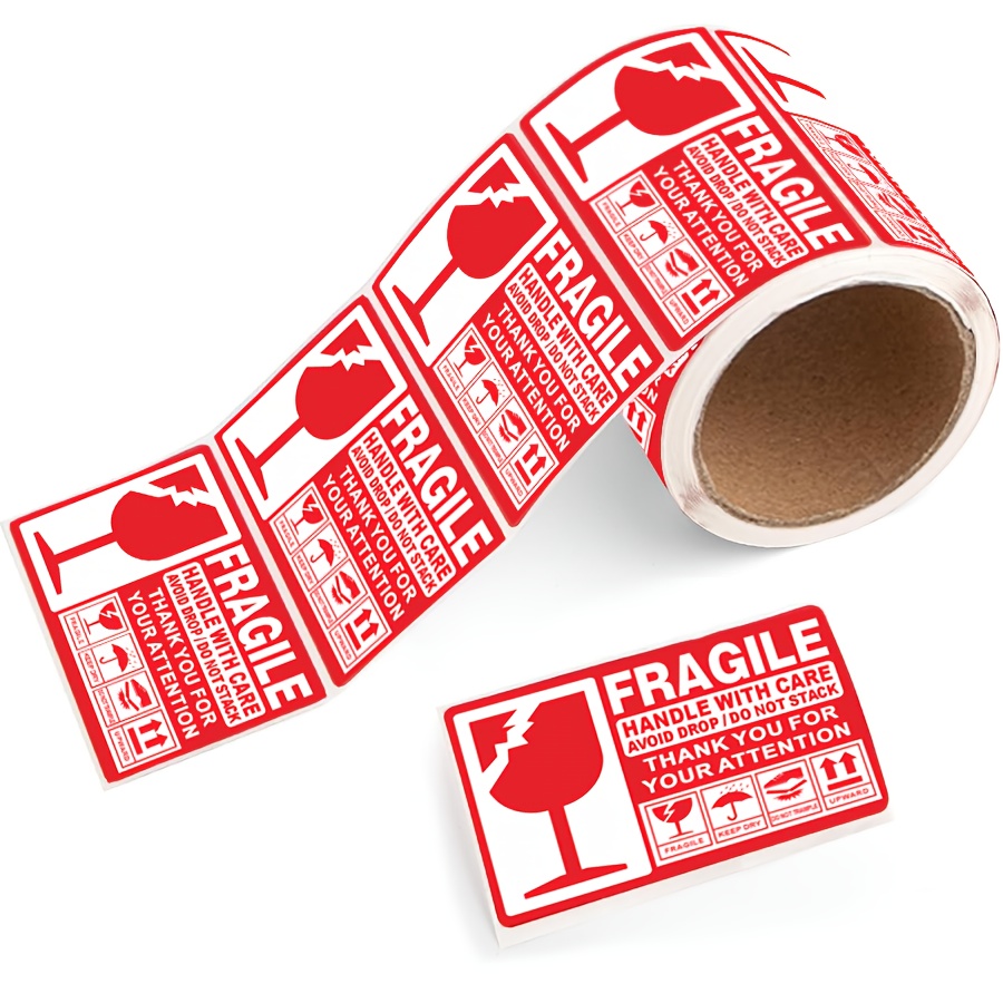 E-shop 160 Stücke Fragile Aufkleber Rolle - Rot & Weiß Bitte Vorsichtig Handhaben Warnetiketten, Dankeschön-Nachricht, Ideal für den sicheren Versand