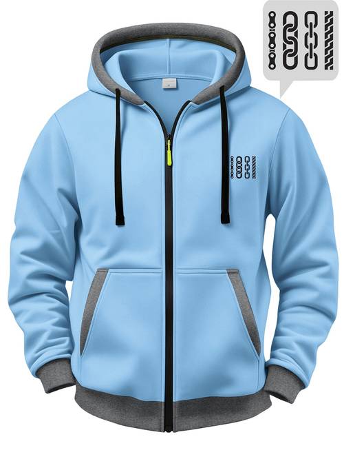 item picture mens color block hooded cardigan sweatshirt casual fashion jacket trendy black chain print lined warm autumn winter long sleeve top