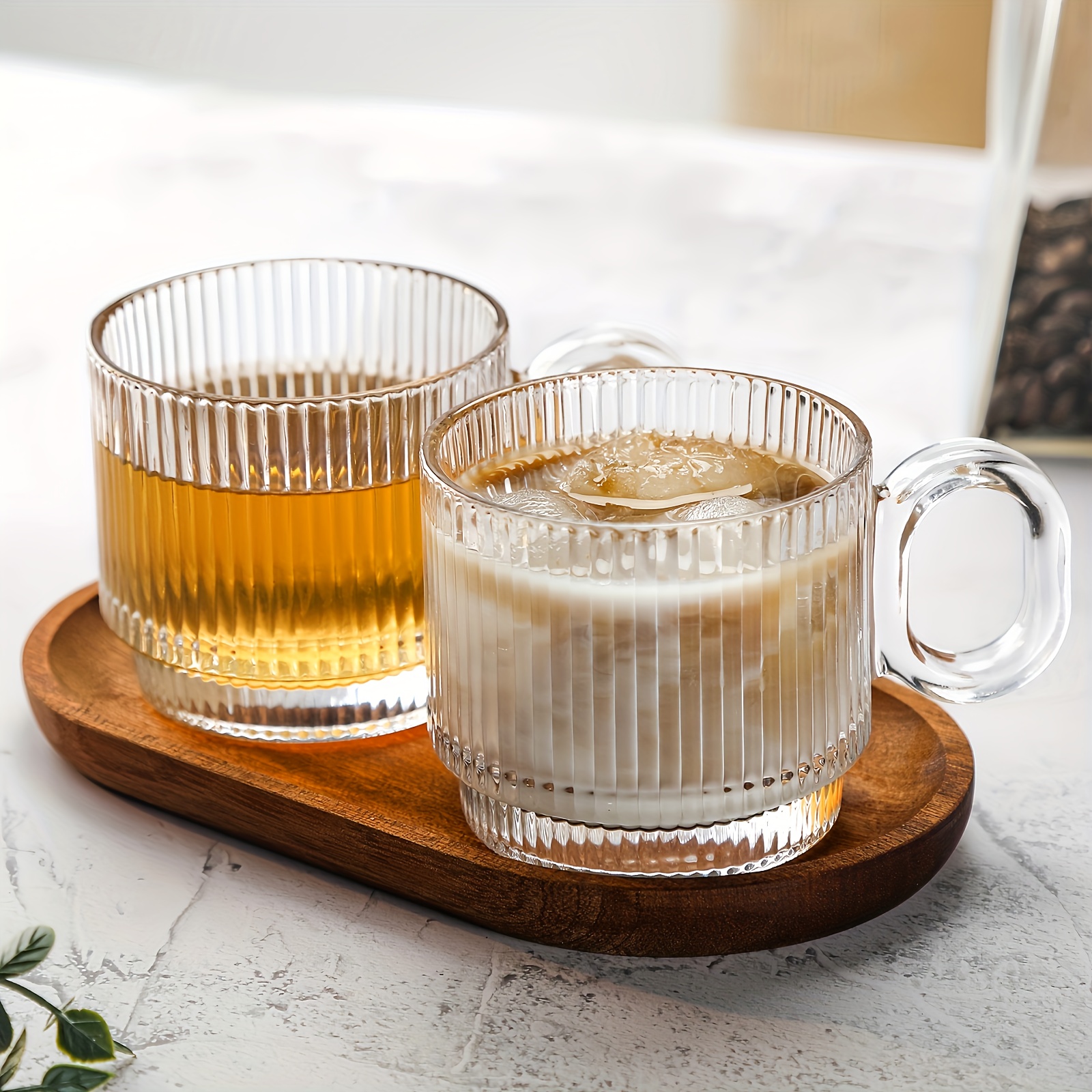 2/6pcs Glass Coffee Mugs 150ml Ribbed Latte Cups, Drinking Glasses with  Handle, Cappuccino, Americano, Hot&Cold Beverages, Home, Party, Office,  Breakfast, Dinner, Gift Set, Christmas