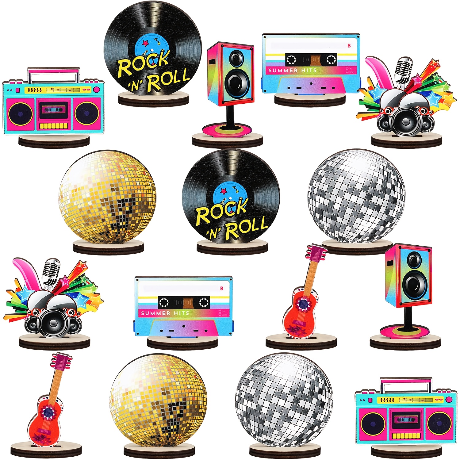 E-shop 16 Disco Party Gastgeschenke aus Holz, geeignet für eine Musikparty mit 1970er-Jahre-Thema, Partydekorationen und Tischdeko für wohnung