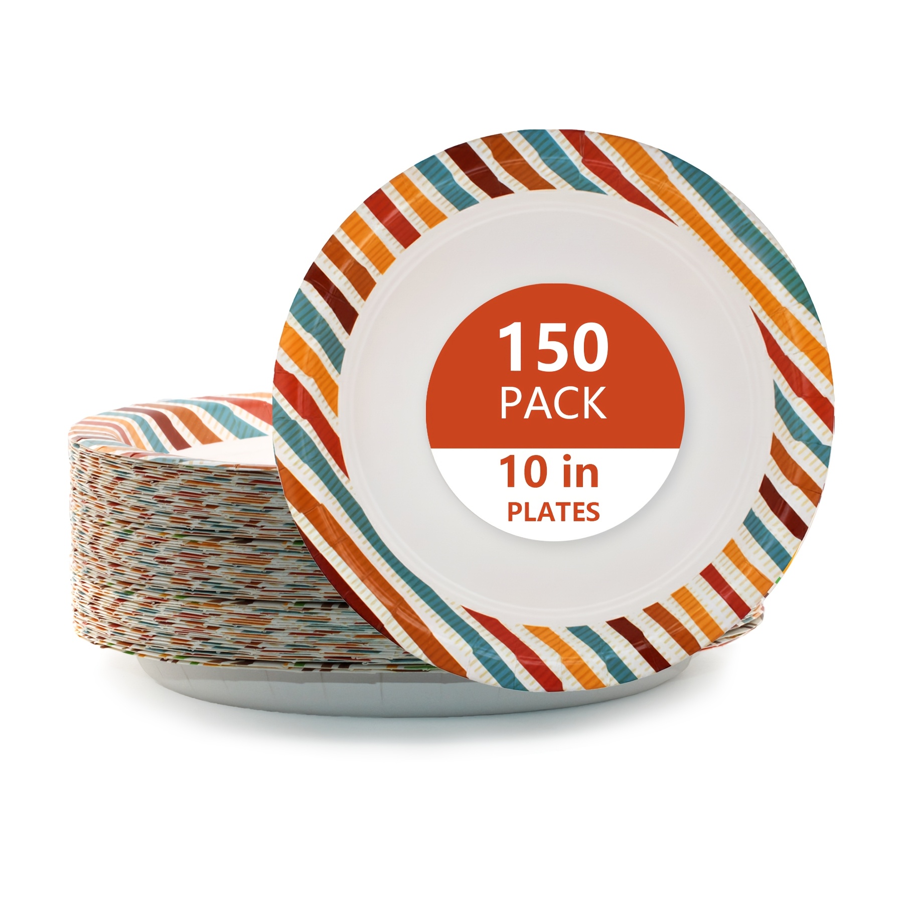 TEMU 150-pack Christmas 10-inch Striped Plaid Disposable Paper Plates, Suitable For Parties, Holidays, Graduation Season, Labor Day, Outdoor Camping,