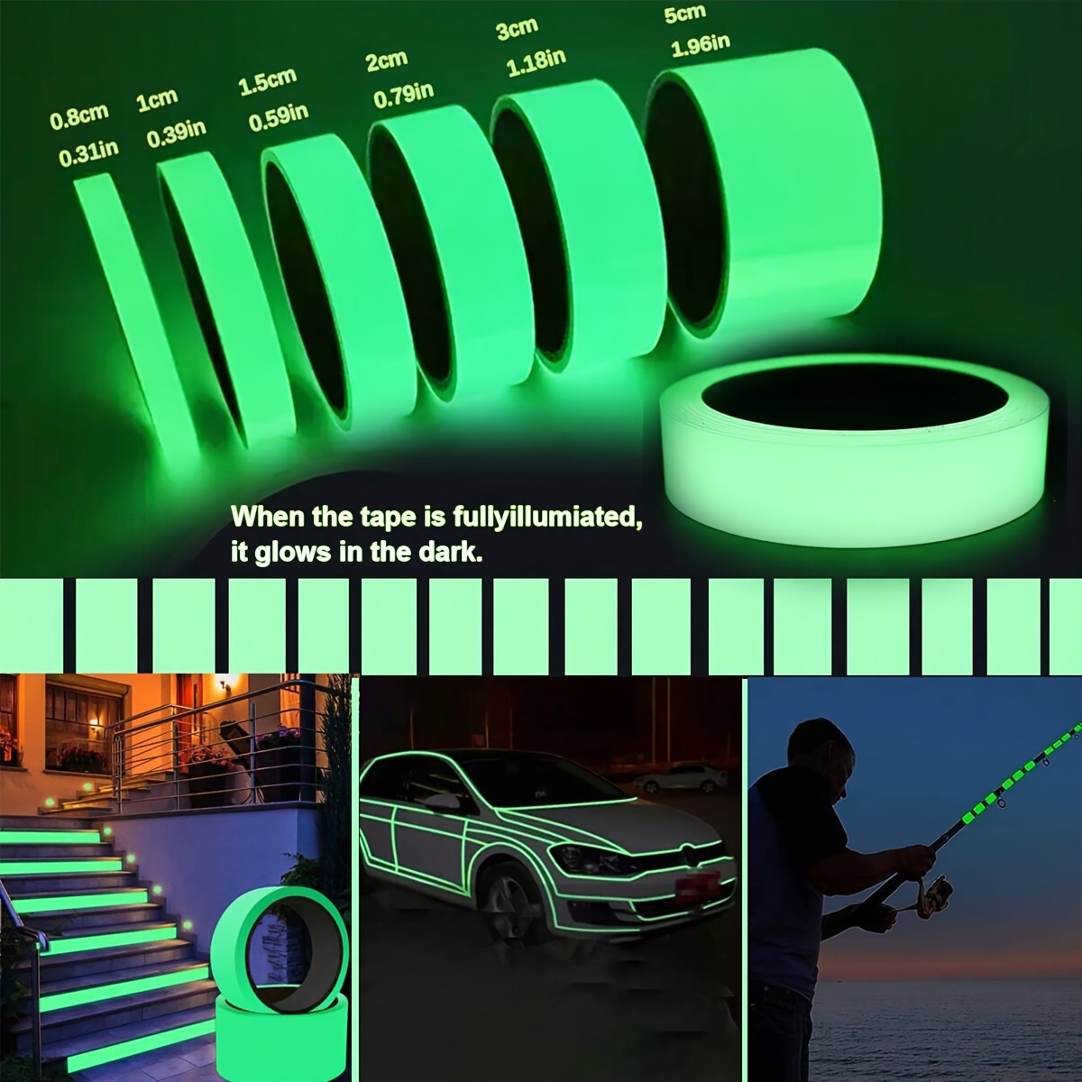 

1 Roll Glow Tape Waterproof Glow In The Dark Tape Sticker Bright Fluorescent Outdoor For Fishing Pole, Rope, Paint, Star, Clothes, Halloween, Christmas, Party