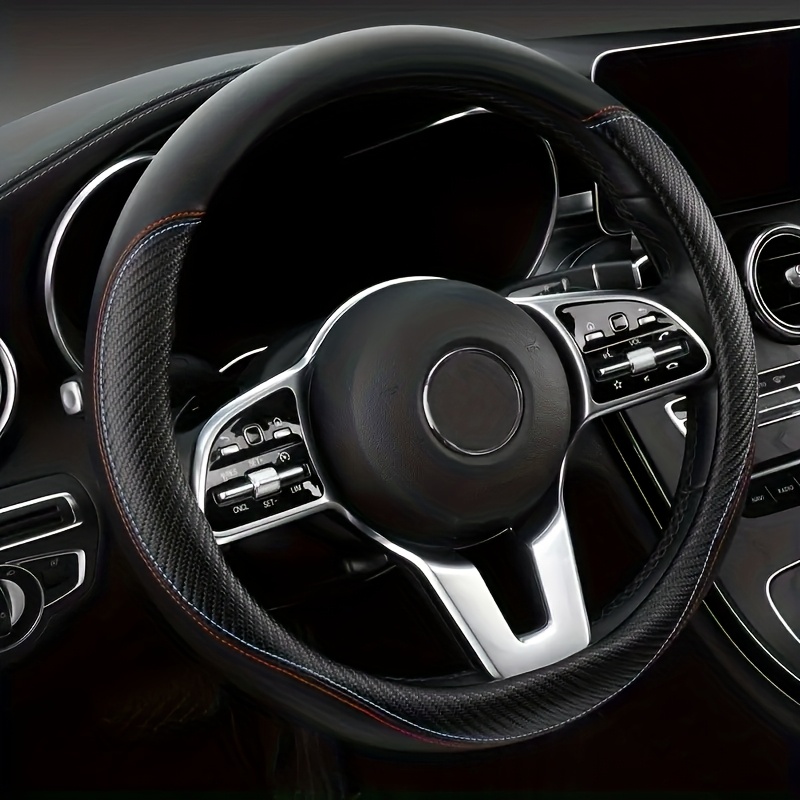 TEMU Premium Pu Leather Car Steering Wheel Cover, Universal For , Fashion- Automotive Interior Accessory For Men And Women, Suitable For 15-inch
