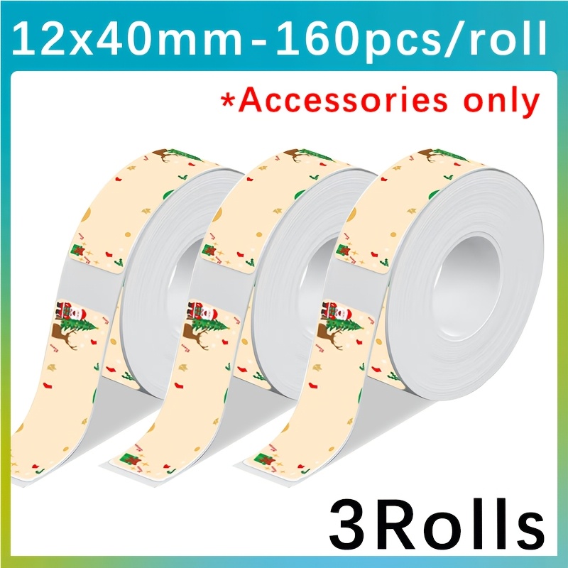 TEMU Autocollants de Noël 480 pièces en 3 rouleaux, Chaque rouleau contient 160 autocollants/rôle, Autocollant D30 compatible avec 3/8 pouce * 11/2