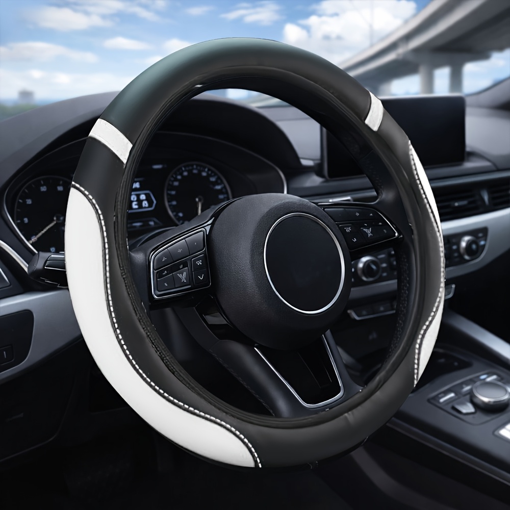 TEMU Pu Leather Steering Wheel Cover Without | Stitching Design, Anti-slip, Fits Cars, Trucks, Suvs, And Sedans, Enhances Interior Style, Comfortable