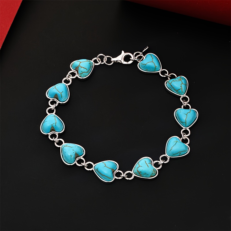 925 silver damarmband turkos hjärta utsökt armband - Temu Sweden