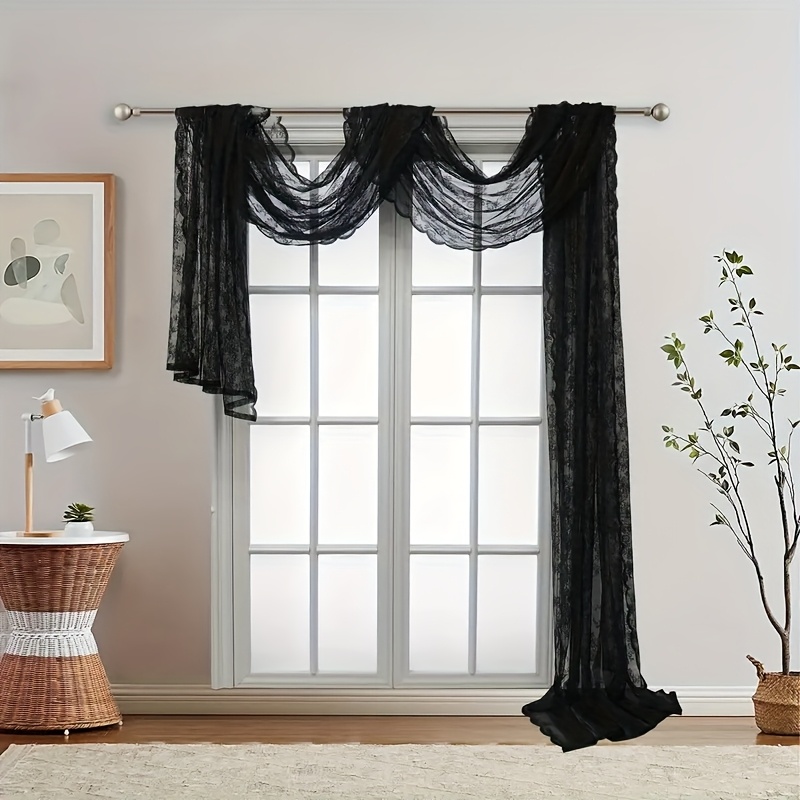 Image of 1pc Black Elegant Lace Curtain, Suitable For Kitchen, Bedroom, Wedding Study, Coffee Shop, Living Room Home Decor, Bed Cover With Lace Edge, Suitable For Full/queen Size Bed