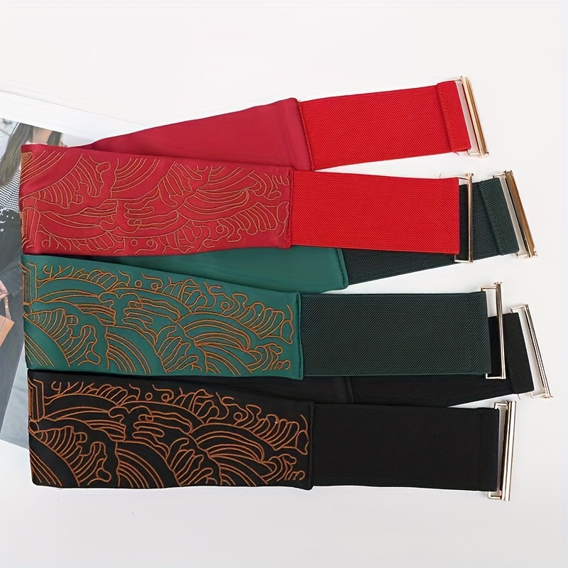 Embroidered Waist Belt Bamboo Leaf Elastic Band