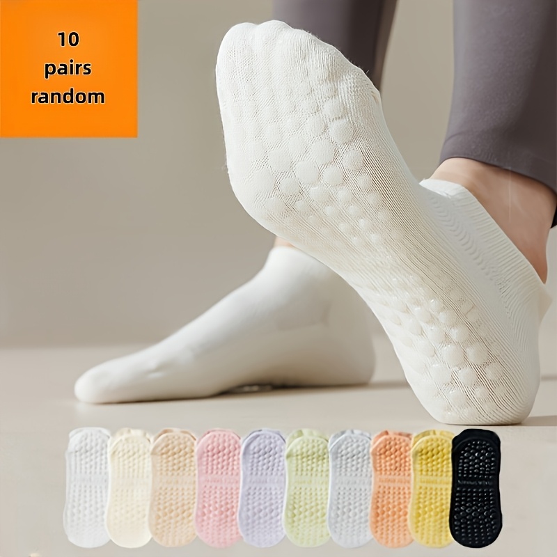 TEMU 10-pair Random Assortment, Unisex Versatile Summer New Style, Running, Fitness, Yoga, Pilates, Aerobics, Home Floor Socks, Breathable Mesh