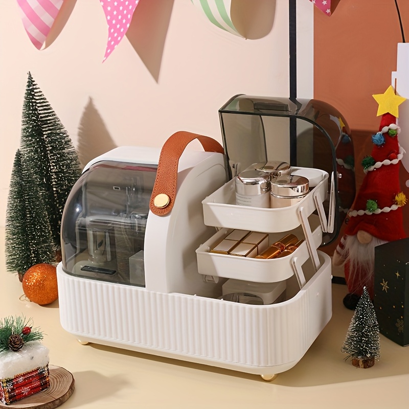 TEMU 1pc Large Makeup Organizer, Storage And Organization For Makeup And Skincare, Portable Makeup Box With Cover, Home Medicine Cabinet -