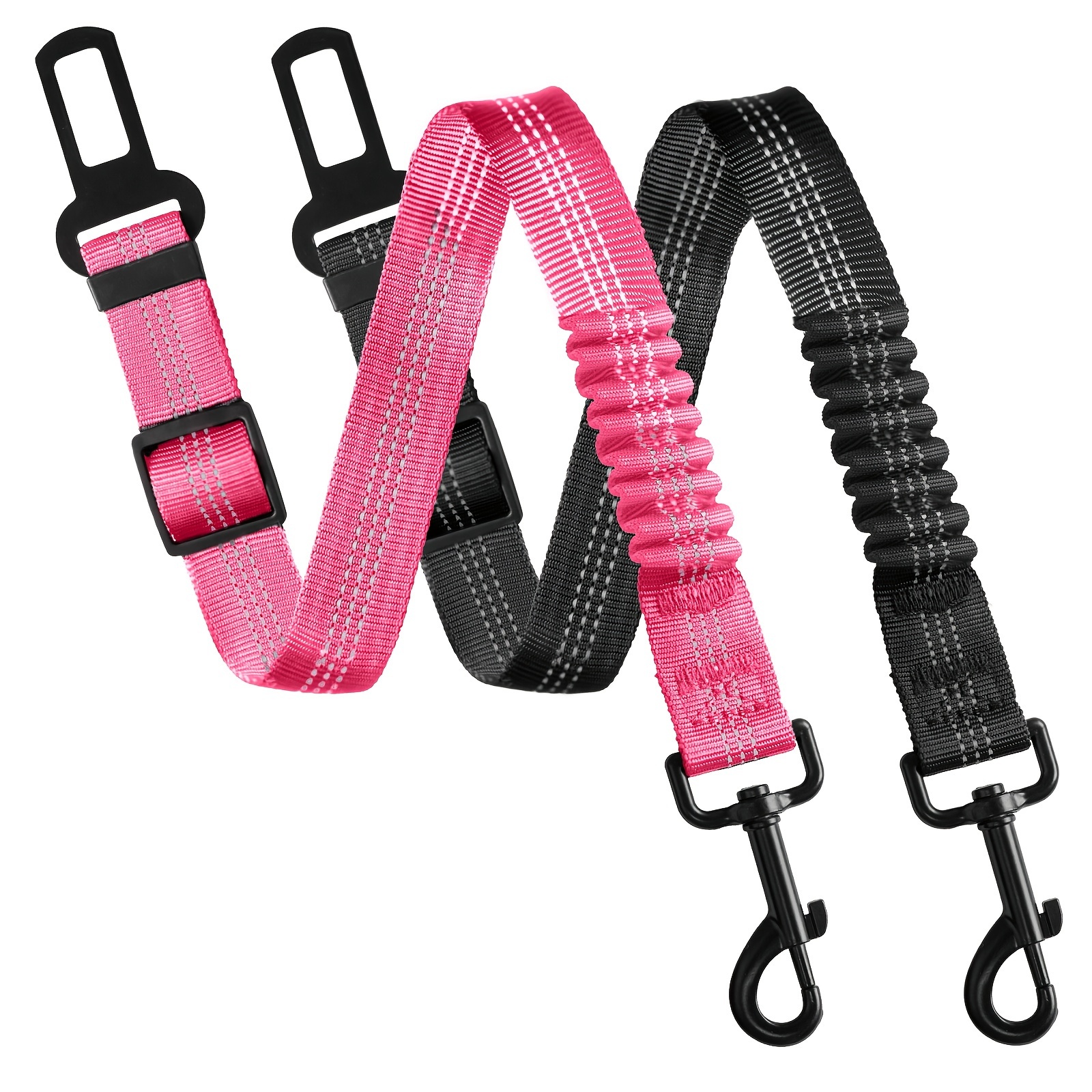 

2pcs Reflective Dog Seat Belt Harness With - Adjustable, Nylon Pet Car Safety Belts For Travel (black + Pink)