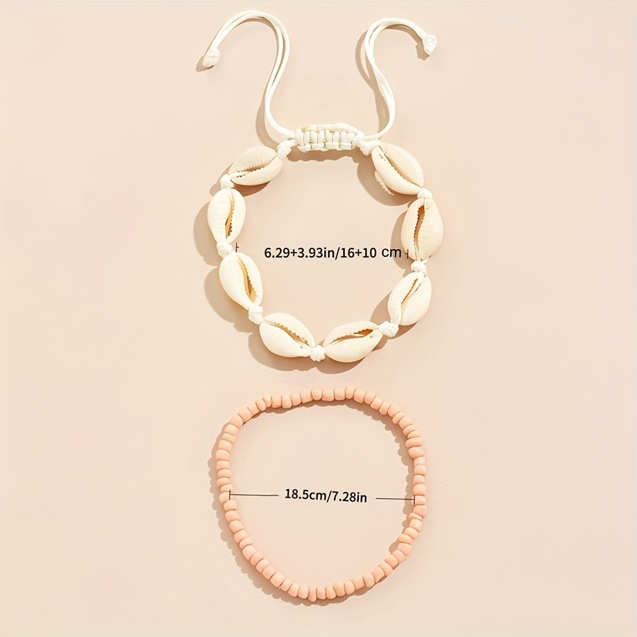 Boho Shell & Rice Bead Anklet Bracelets, Beach Jewelry