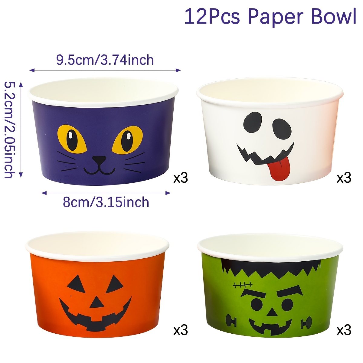 TEMU 12 stuks, Wegwerpschalen, Halloween Papieren Schalen, Halloween Schattige Pompoenpatroon Traktatieschalen, Wegwerpservies voor Popcorn, IJs,