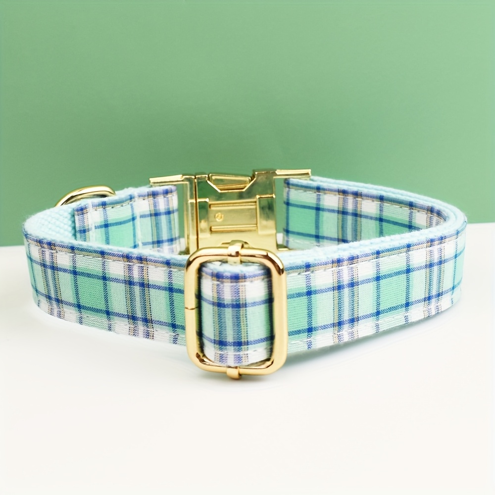 XINXIPETS Customized Plaid Dog Collar - Adjustable Metal Buckle, Personalized Name & Phone Engraving, Durable Polyester, Multi-Color Options for All Dog Sizes, Anti-Loss Safety Design, Dog Collar Personalized, Goldtoned Metal