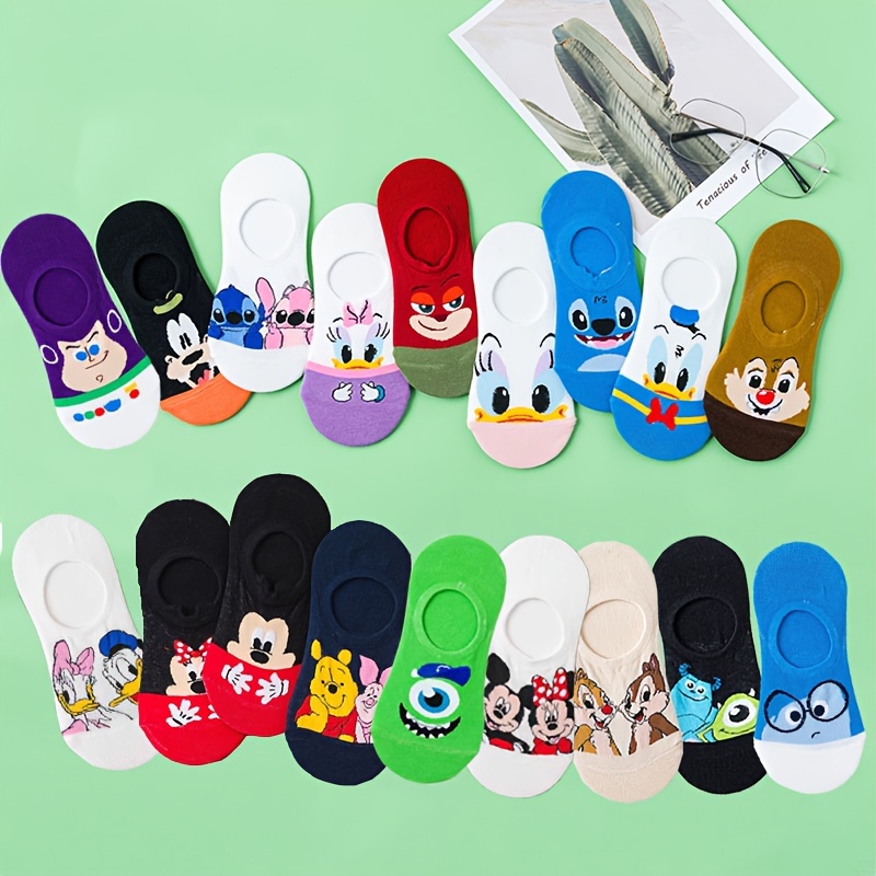 

Disney Authorizes 2/5/10 Pairs Unisex Ume Cartoon Anime Character Print Boat Socks, Colorful Invisible Socks For Summer And Spring