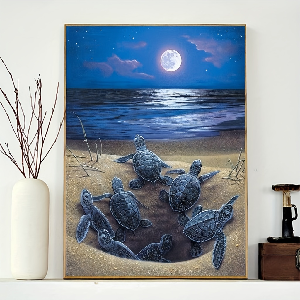 

Sea Turtle 5d Diamond Painting Kit - Round Gemstone Art & Crafts Set For Home Wall Decor