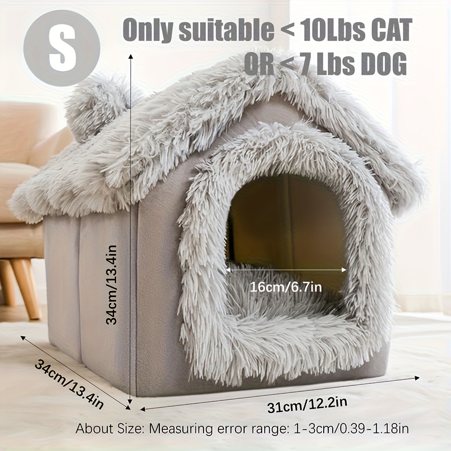 TEMU 2-in-1 Plush Cat House & Dog Bed - Cozy Pet Suitable For Cats & Small Dogs, Removable Half-closed, Warm Soft Bedding, & Sizes, House For Kittens