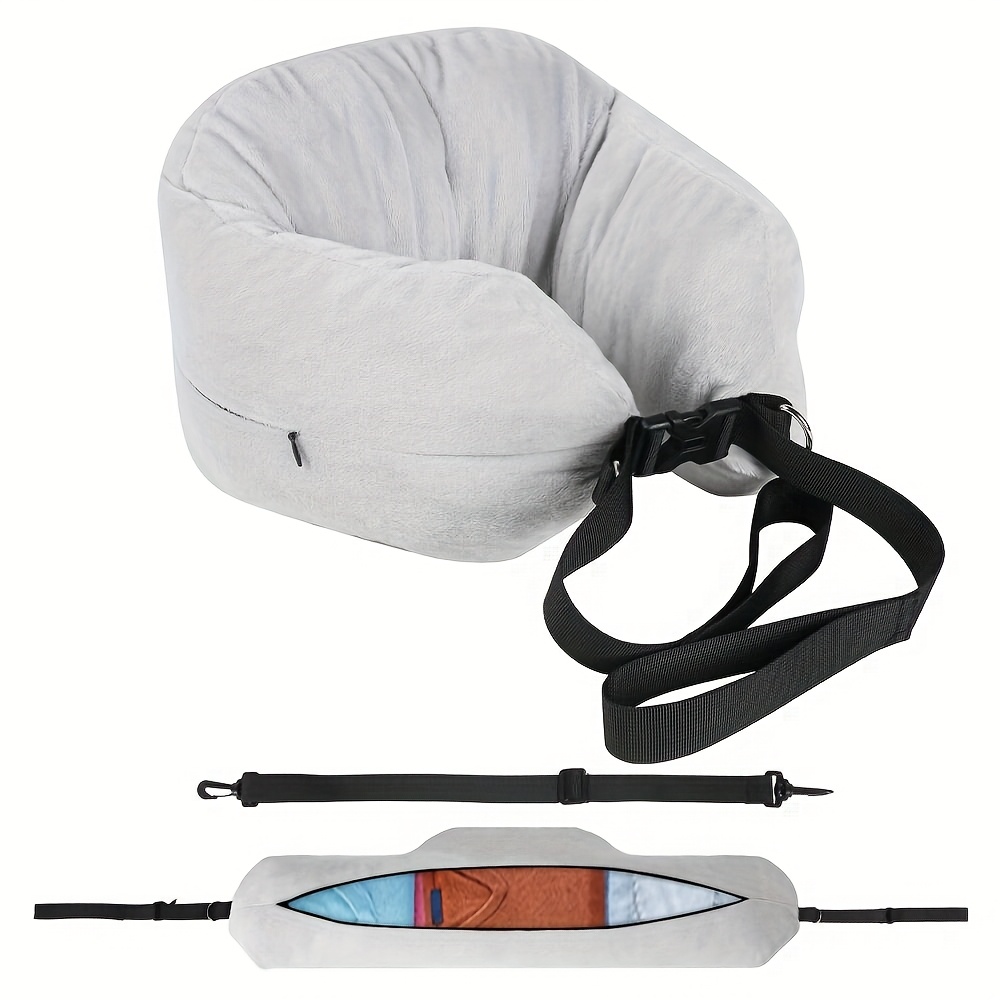 TEMU Almohada de Viaje para el Cuello con de Almohada de U Rellable, Almohada de Cuello de Tela de Felpa Ajustable y Portátil, Almacenamiento de Ropa