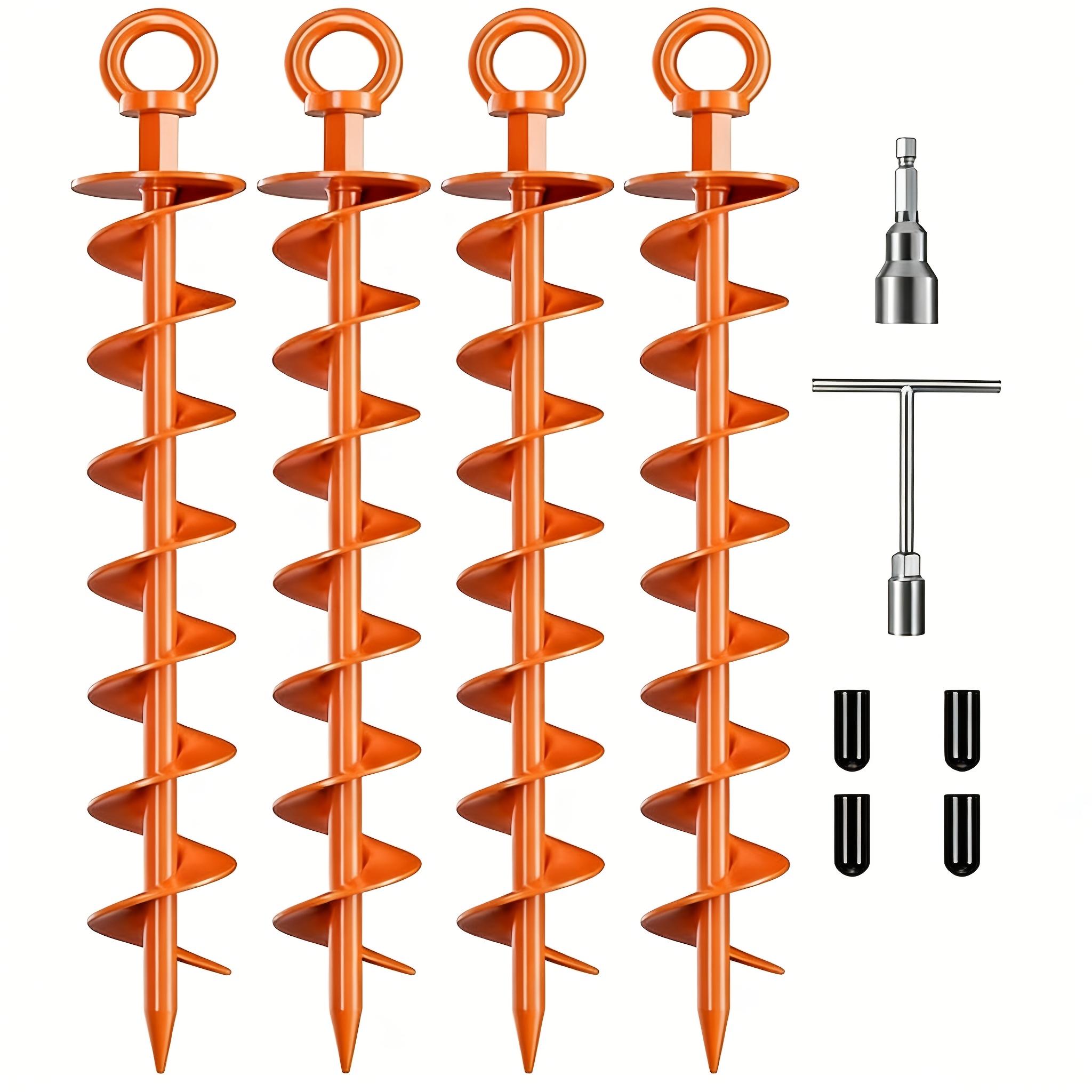 TEMU 4pcs Or 8pcs Set Of 15-inch Heavy-duty Spiral Earth Anchors: Securing Tents, Trampolines, Outdoor Stakes, Garden Posts, And Ensuring Safety