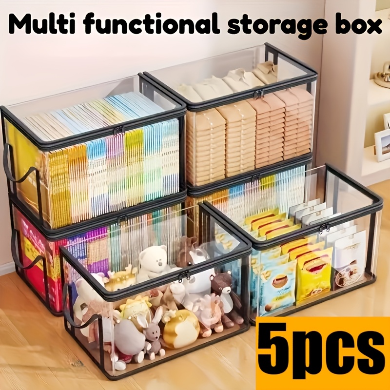 TEMU 5 Large Transparent Storage Boxes For Books, Household Book Organizer, Space-saving Office & Home Storage Solution, For Easy Visibility, Book