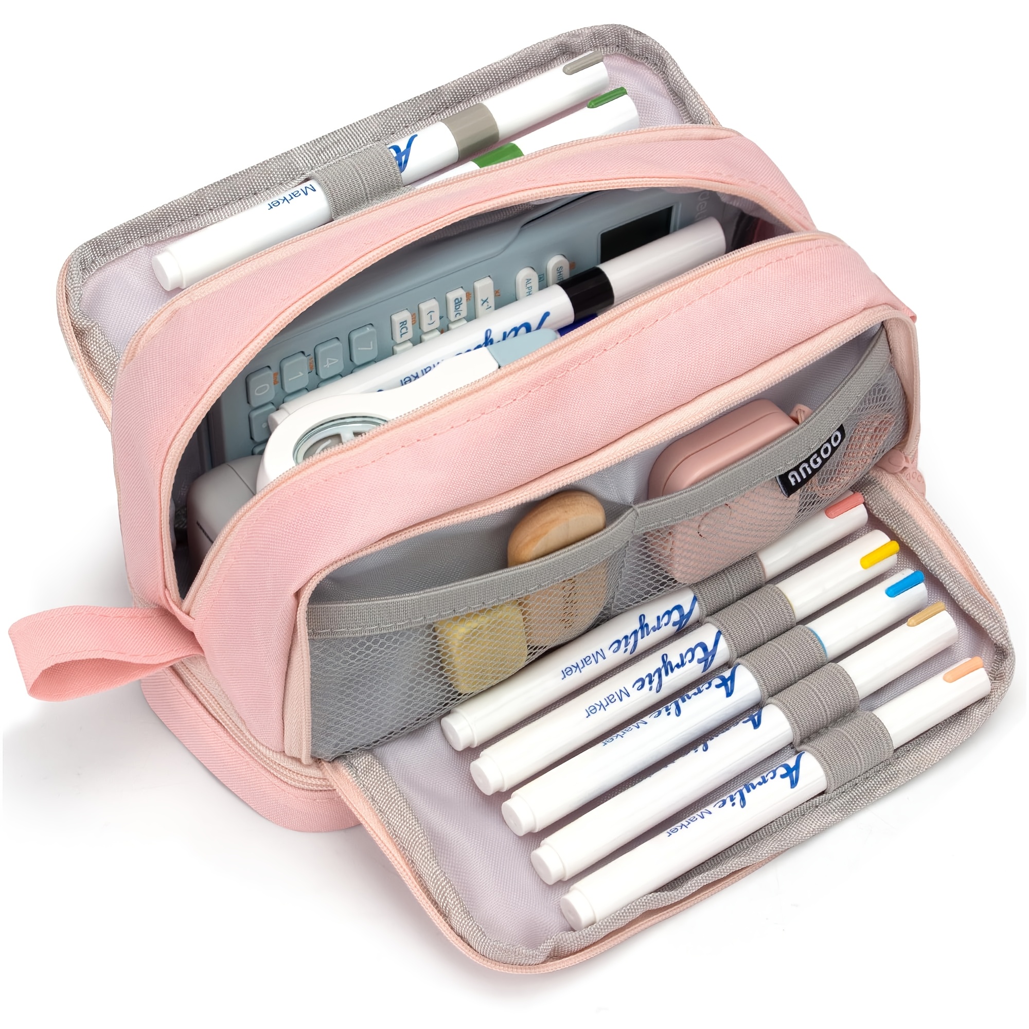 extra large layer pencil case pink canvas organizer zipper