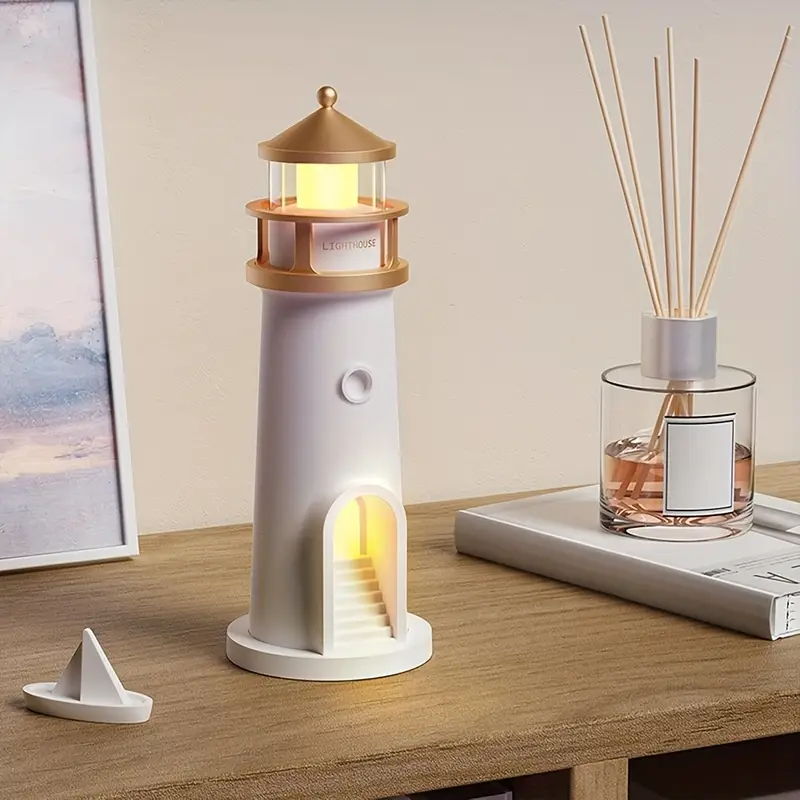 1pc artistic lighthouse night light with clear moon projection usb powered rechargeable motion sensing for switch long lasting brightness ideal for room decorative boat model details 2