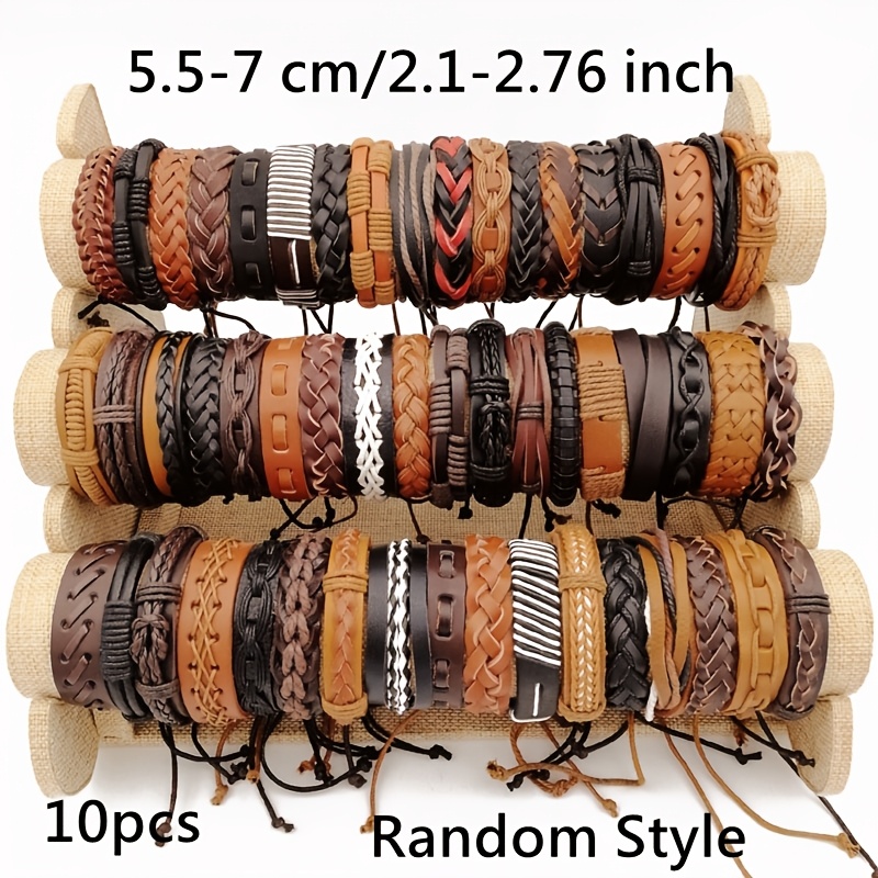 TEMU 10pcs/lot Fashion Leather Bracelet Retro Handmade Weave Bangle For Men Women Wristband Accessories Charm Jewelry Wholesale
