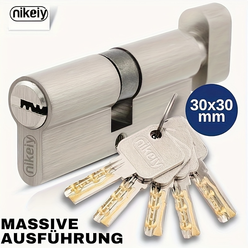Set Of 1 Knob Cylinder Lock 45/45, 35/35, 30/30 Solid Double Cylinder Cylinder Lock Door Lock - Nickel-plated Brass - Includes - Reversible Key