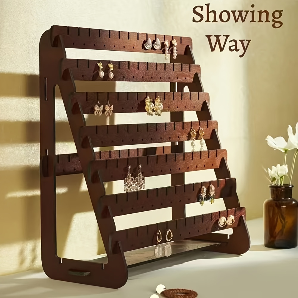 elegant vintage wooden earring stand with removable trays multi tier display for studs hoops and dangle earrings no assembly needed   mothers day gift jewelry organizer vintage wooden stand durable wooden stand jewelry display rack  