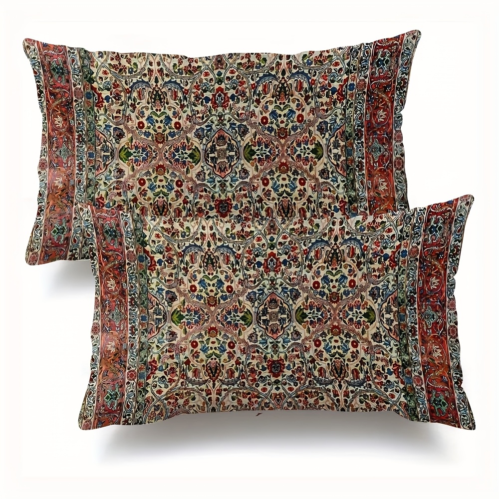 TEMU 2 Coussins Décoratifs en Peluche Super - Motif Floral Vintage, 12x20 Pouces, Fermeture Éclair Lavable en Machine pour Salon ou Chambre (