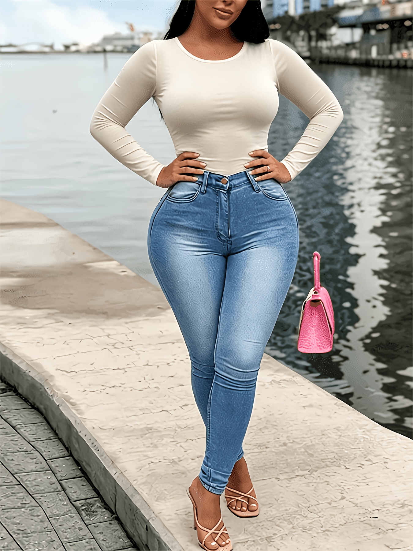 Plus-size Stretchy Women'S Skinny Jeans: Stylish And Casual, With A Butt-lifting And Tummy- Design. Available In Five Colors, Made From Comfortable Fabric With A High Waist And High Elasticity. Perfect For Curvy Women. Plus-size Women's