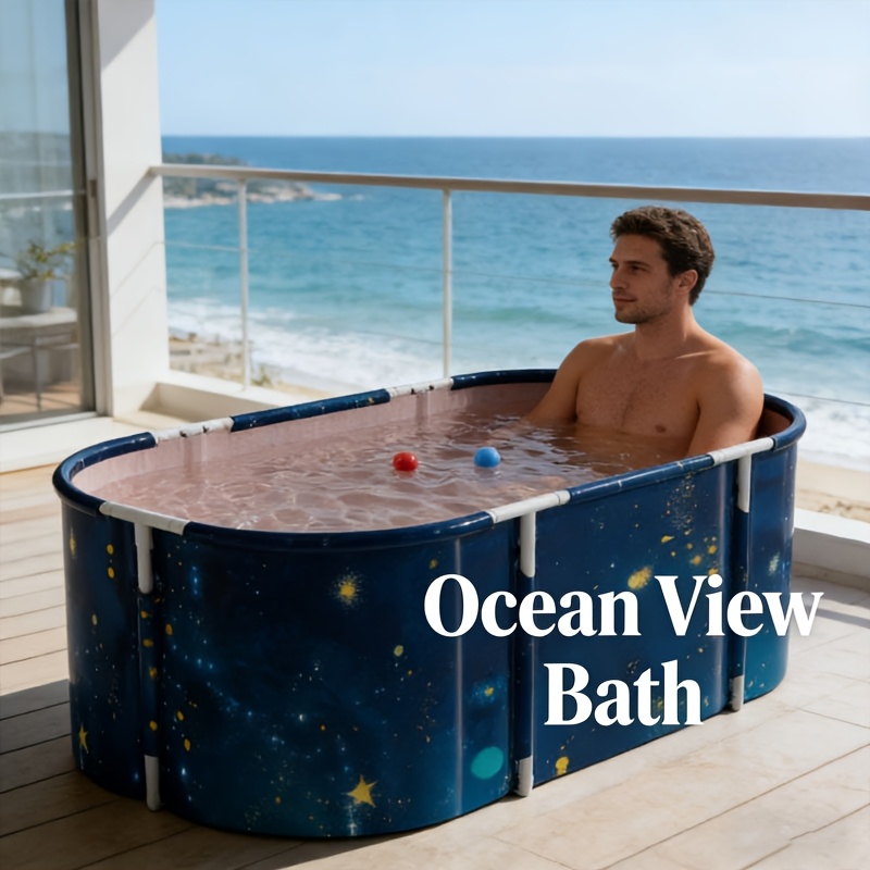 Foldable Non-Inflatable Bathtub, Starry Sky Pattern Design, Portable Thickened Bath Tub, Durable Wear-Resistant Material, Ideal for Home Spa, Adult & Family Bathing, Pet Washing & Indoor/Outdoor Use
