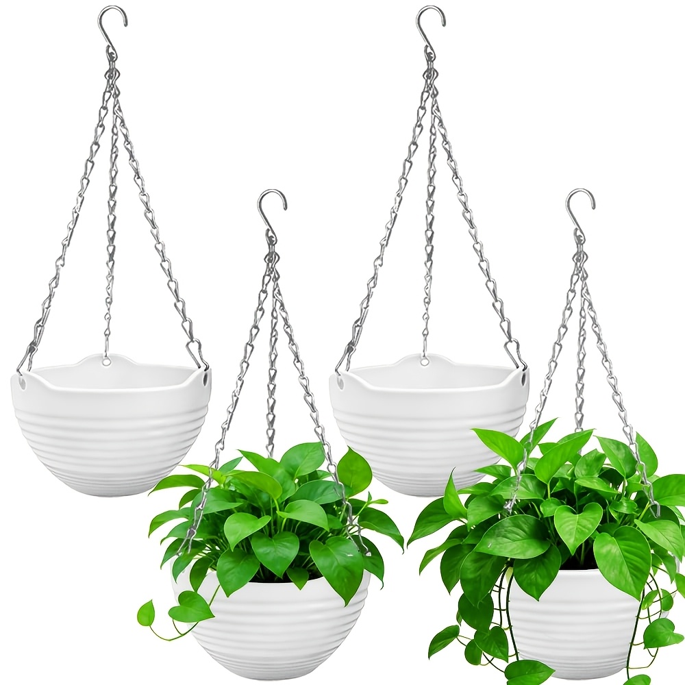 Image of 4pcs Set Of Hanging Plant Pots, Self-watering, Round Hanging Basket With Water Tray And Metal Chain, Succulent Flower Pot, Container For Indoor And Outdoor Use, Garden, Balcony